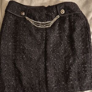 White House Black Market Black Mini Skirt with Chain Accent Size 6